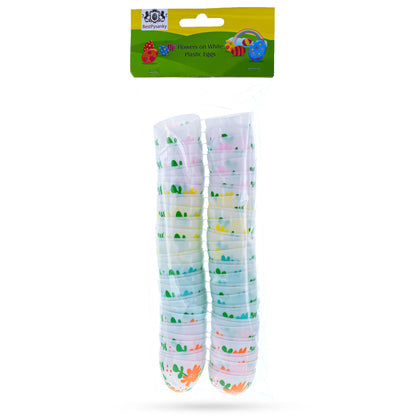 Set of 24 Flowers on White Plastic Easter Eggs, 2.25 Inches Each