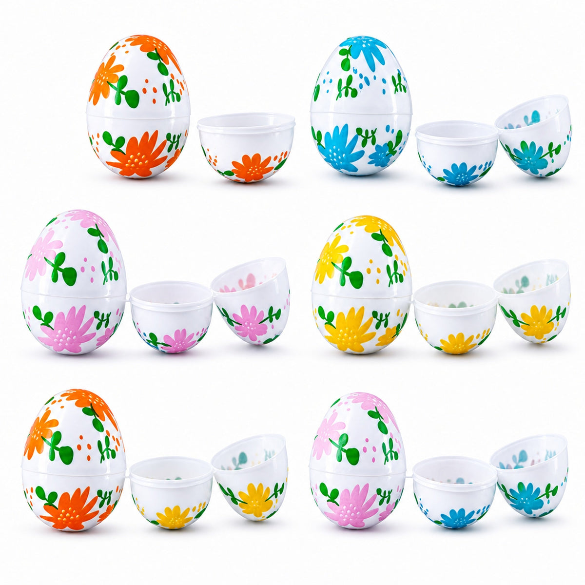 Set of 24 Flowers on White Plastic Easter Eggs, 2.25 Inches Each
