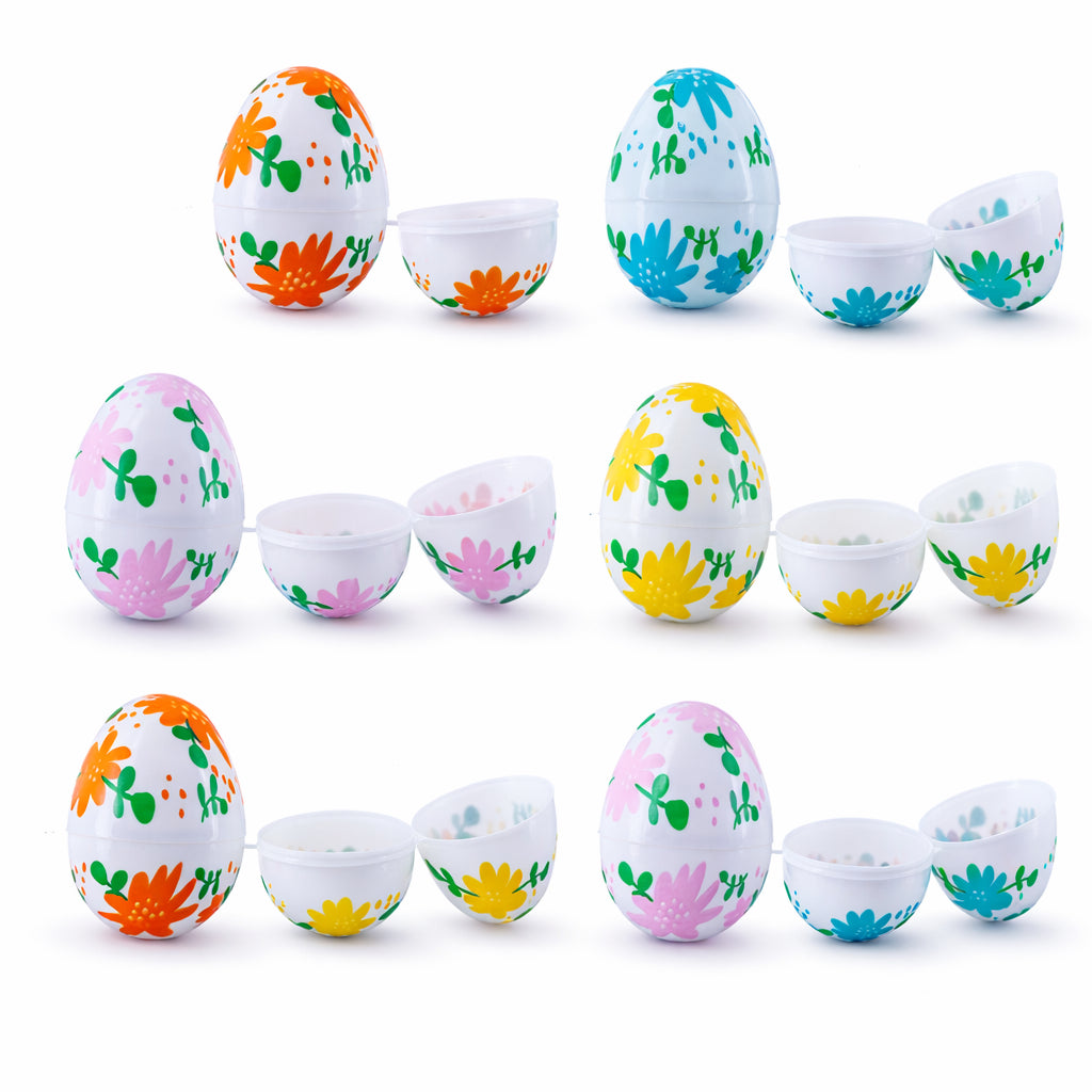Set of 24 Flowers on White Plastic Easter Eggs, 2.25 Inches Each