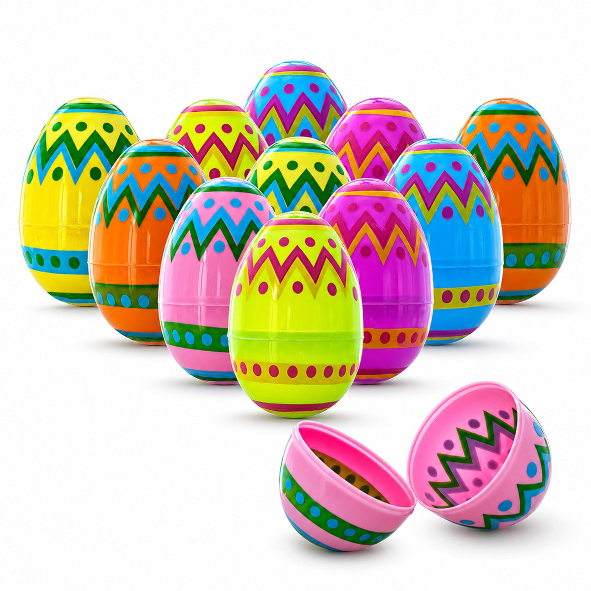 Set of 12 Large Geometric Plastic Easter Eggs 3 Inches