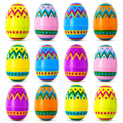 Set of 12 Large Geometric Plastic Easter Eggs 3 Inches