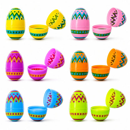 Set of 12 Large Geometric Plastic Easter Eggs 3 Inches