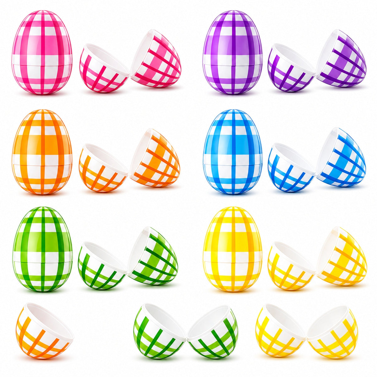 Set of 12 Fillable Easter Eggs Multicolor Plaid Plastic Hinged Eggs 2.25 Inches