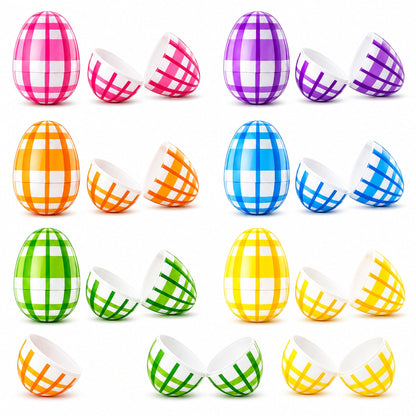 Set of 12 Fillable Easter Eggs Multicolor Plaid Plastic Hinged Eggs 2.25 Inches