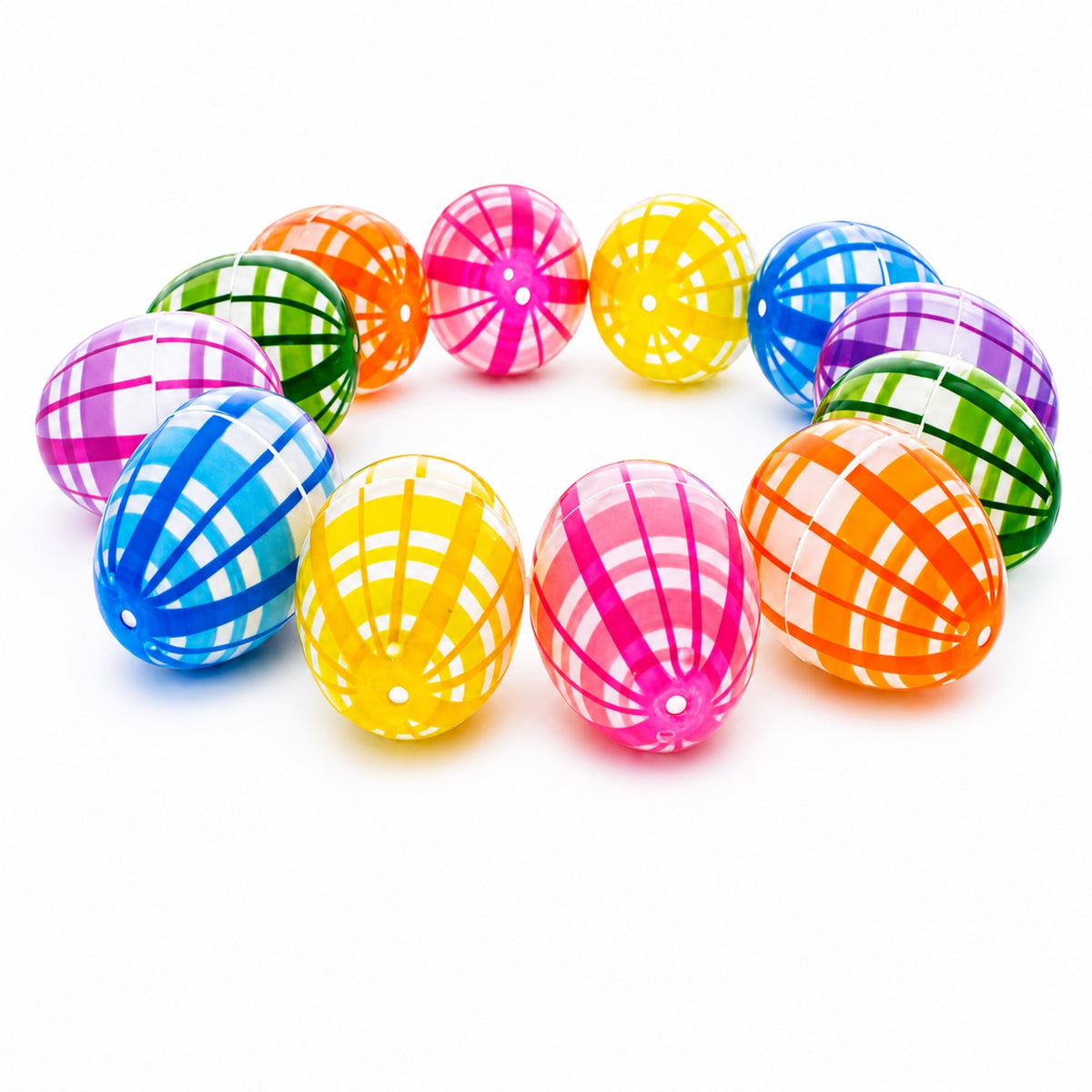 Set of 12 Fillable Easter Eggs Multicolor Plaid Plastic Hinged Eggs 2.25 Inches