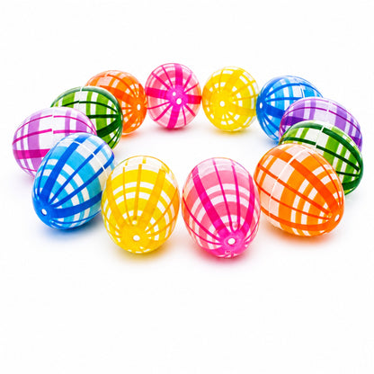 Set of 12 Fillable Easter Eggs Multicolor Plaid Plastic Hinged Eggs 2.25 Inches