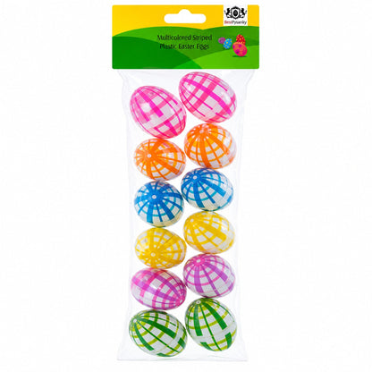 Set of 12 Fillable Easter Eggs Multicolor Plaid Plastic Hinged Eggs 2.25 Inches