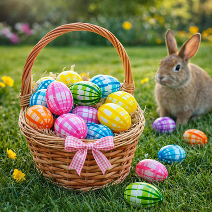 Set of 12 Fillable Easter Eggs Multicolor Plaid Plastic Hinged Eggs 2.25 Inches