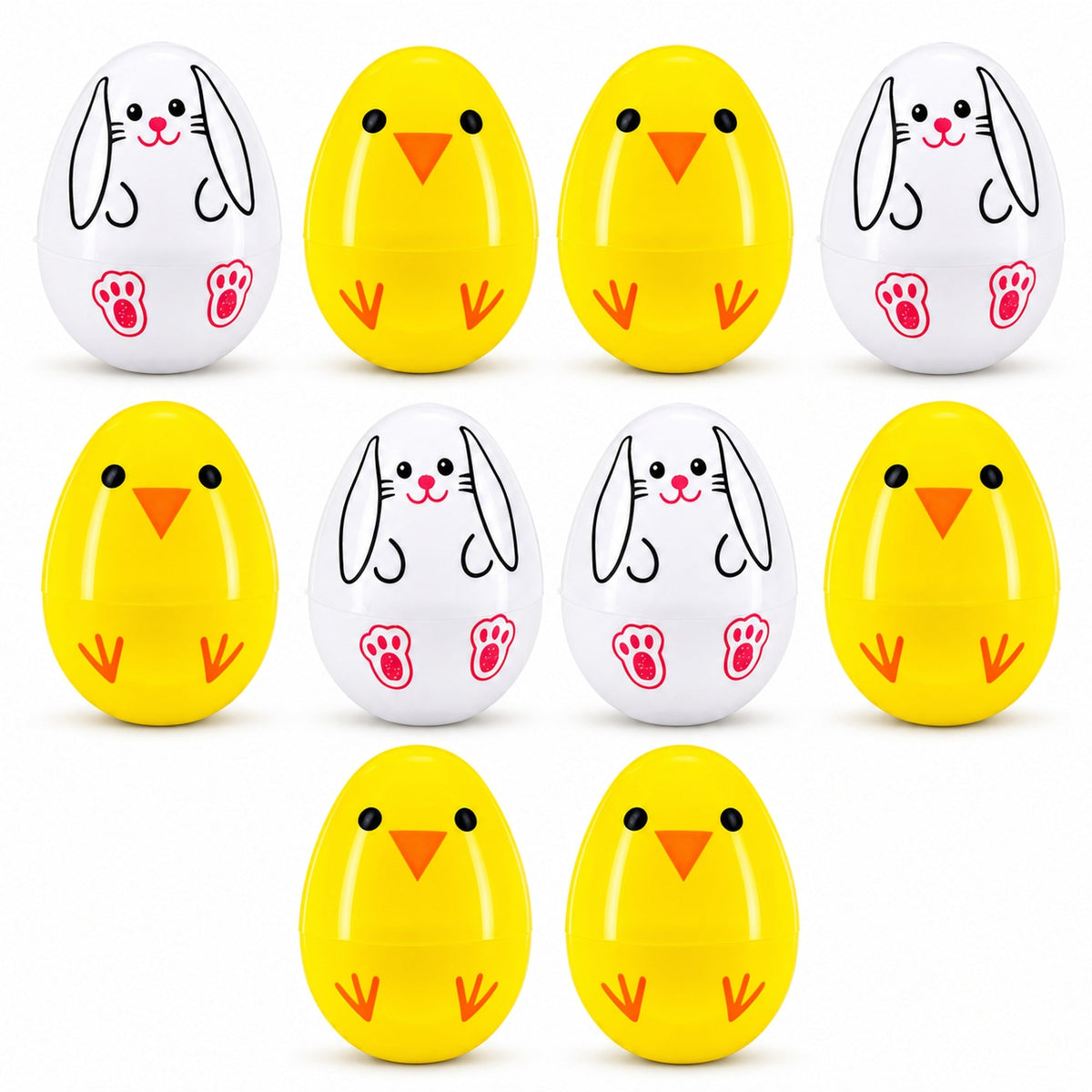 Set of 10 Bunny and Chick Easter Eggs Fillable Plastic Eggs Cute Egg Hunt Party Supplies 2.25 Inches
