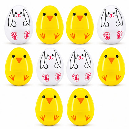 Set of 10 Bunny and Chick Easter Eggs Fillable Plastic Eggs Cute Egg Hunt Party Supplies 2.25 Inches