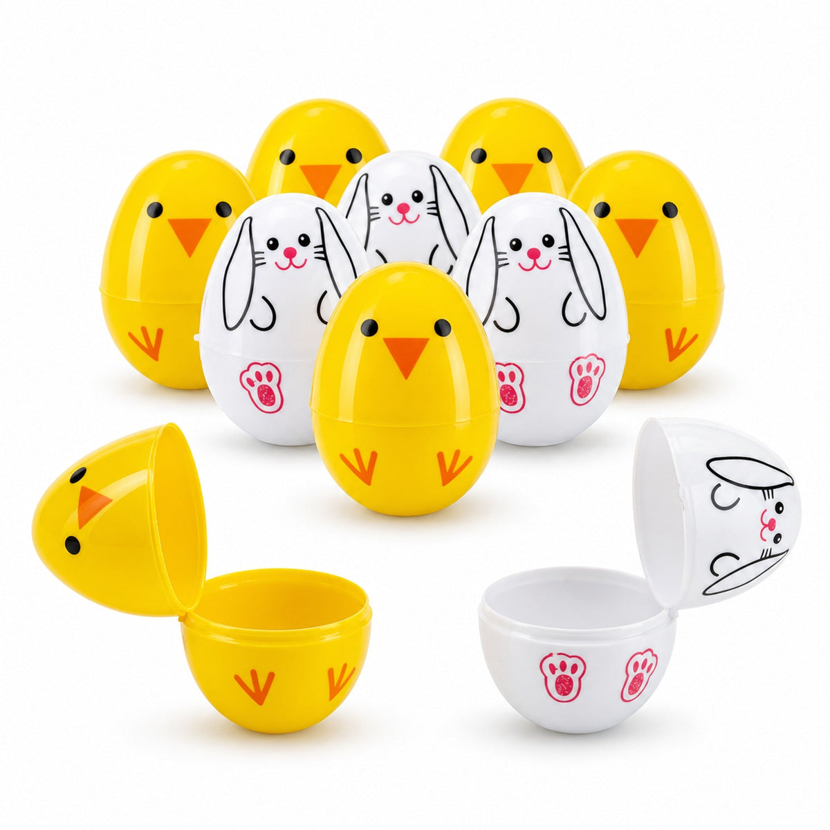 Set of 10 Bunny and Chick Easter Eggs Fillable Plastic Eggs Cute Egg Hunt Party Supplies 2.25 Inches