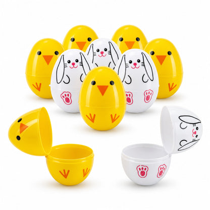 Set of 10 Bunny and Chick Easter Eggs Fillable Plastic Eggs Cute Egg Hunt Party Supplies 2.25 Inches