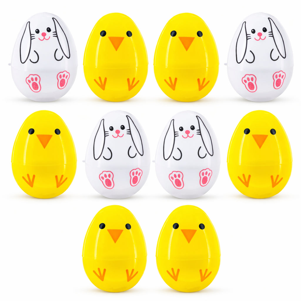 Set of 10 Bunny and Chick Easter Eggs Fillable Plastic Eggs Cute Egg Hunt Party Supplies 2.25 Inches