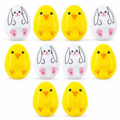 Set of 10 Bunny and Chick Easter Eggs Fillable Plastic Eggs Cute Egg Hunt Party Supplies 2.25 Inches