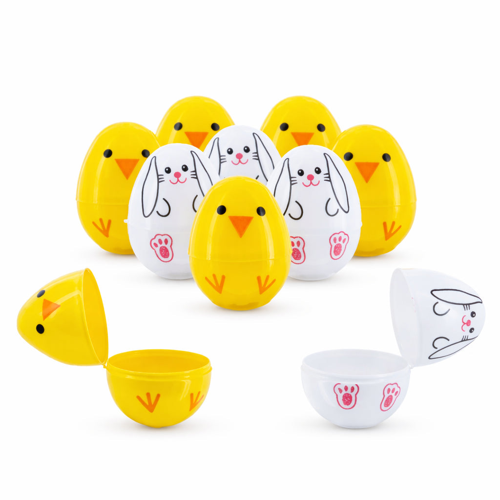 Set of 10 Bunny and Chick Easter Eggs Fillable Plastic Eggs Cute Kids Egg Hunt Party Supplies 2.25 Inches