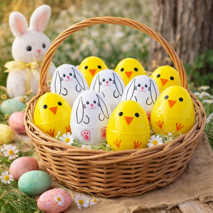 Set of 10 Bunny and Chick Easter Eggs Fillable Plastic Eggs Cute Kids Egg Hunt Party Supplies 2.25 Inches