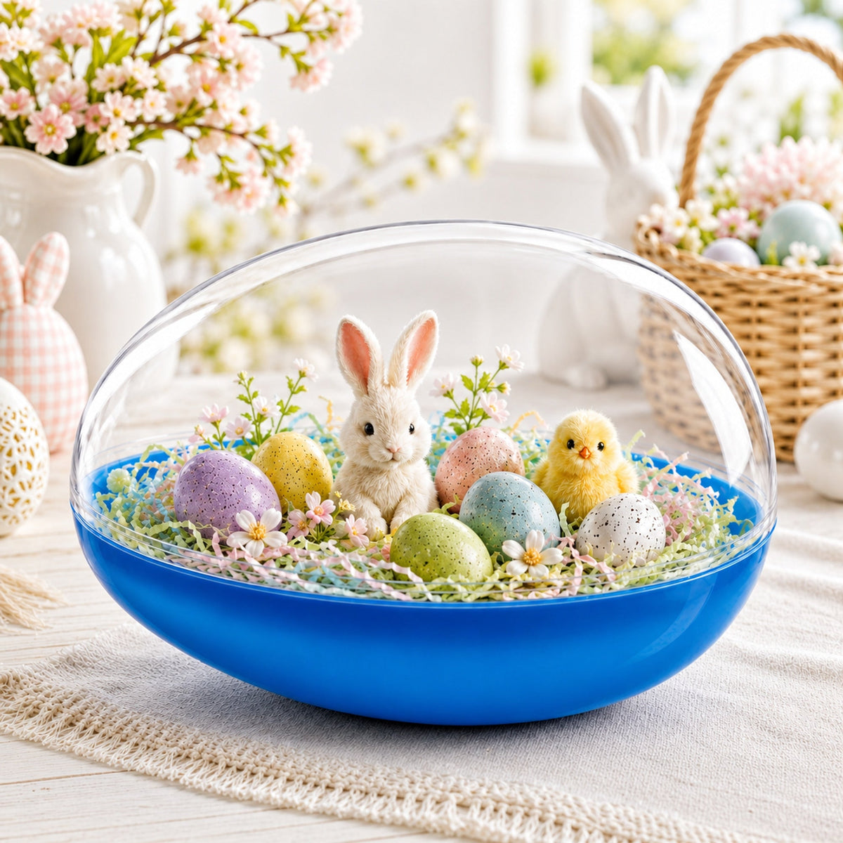 Large Fillable Clear Top Blue Bottom Plastic Easter Egg 5.1 Inches