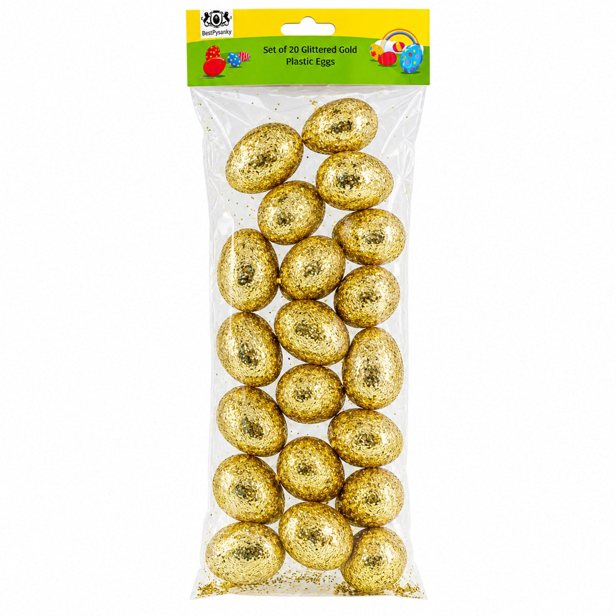 Set of 20 Gold Glittered Fillable Plastic Easter Eggs 2.25 Inches