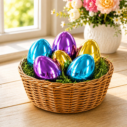 Set of 6 Large Fillable Metallic Plastic Easter Eggs 4 Inches