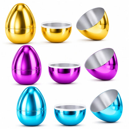 Set of 6 Large Fillable Metallic Plastic Easter Eggs 4 Inches