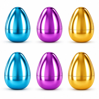 Set of 6 Large Fillable Metallic Plastic Easter Eggs 4 Inches