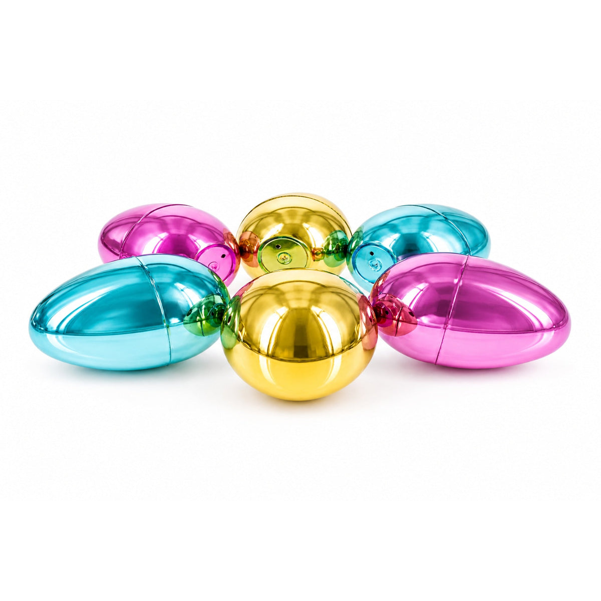 Set of 6 Large Fillable Metallic Plastic Easter Eggs 4 Inches