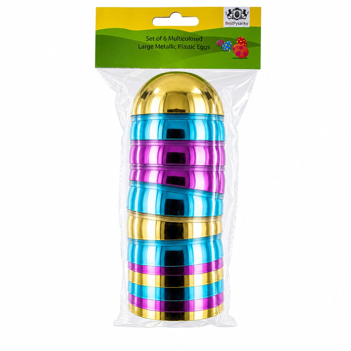 Set of 6 Large Fillable Metallic Plastic Easter Eggs 4 Inches
