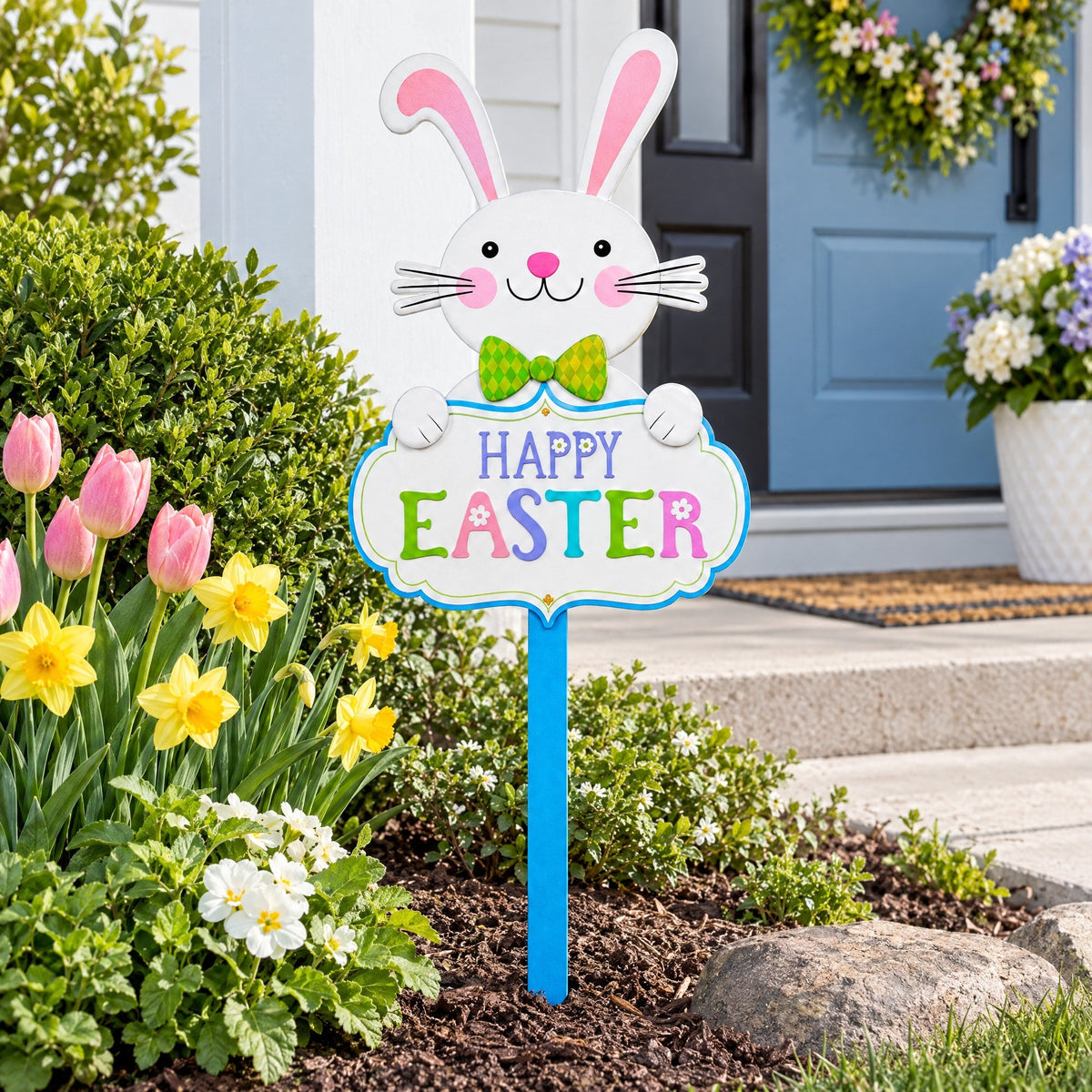 Easter Bunny Yard Sign Happy Easter Outdoor Lawn Decor with Stake Spring Garden Decoration 23.6 Inches Tall