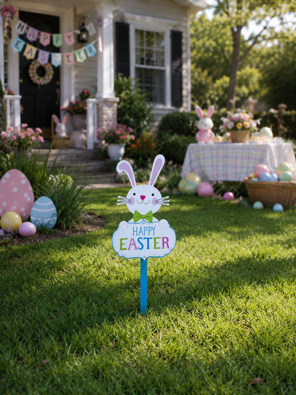 Easter Bunny Yard Sign Happy Easter Outdoor Lawn Decor with Stake Spring Garden Decoration 23.6 Inches Tall