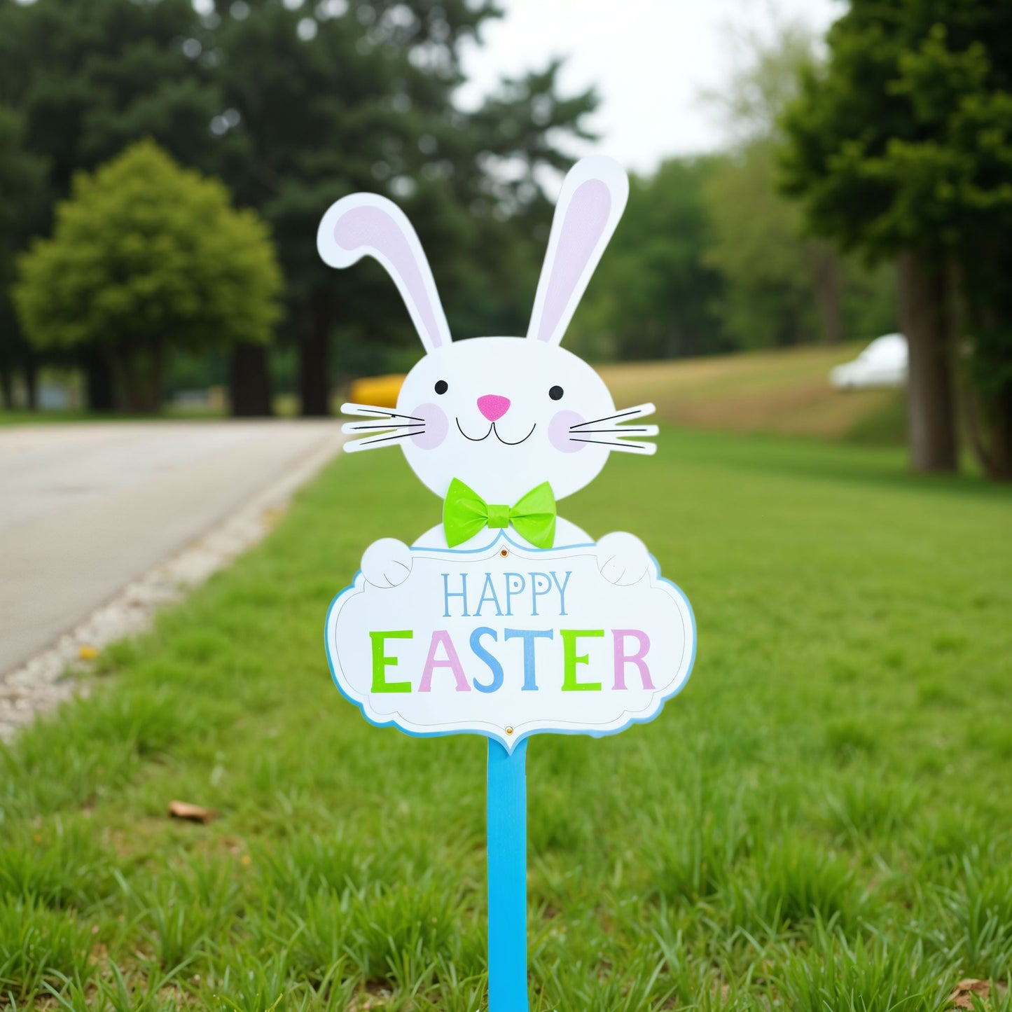 Easter Bunny Yard Sign Happy Easter Outdoor Lawn Decor with Stake Spring Garden Decoration 23.6 Inches Tall