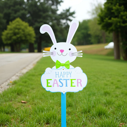 Easter Bunny Yard Sign Happy Easter Outdoor Lawn Decor with Stake Spring Garden Decoration 23.6 Inches Tall