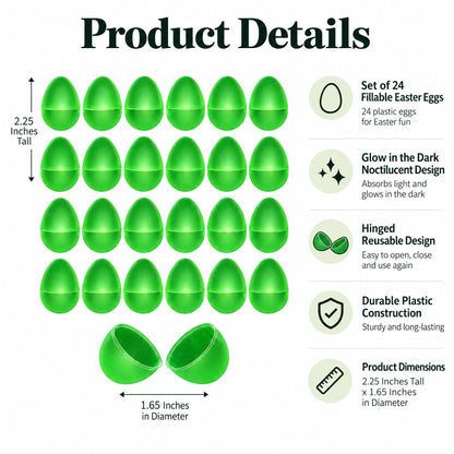 Set of 24 Glow in the Dark Easter Eggs Fillable Plastic Eggs for Nighttime Egg Hunt Fun 2.25 Inches