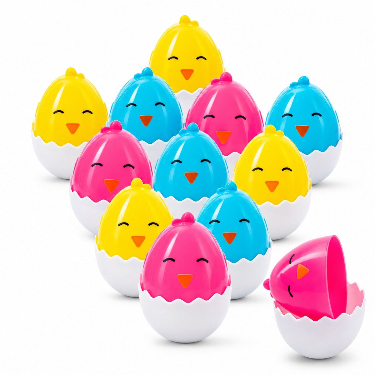 Set of 12 Easter Chick Eggs Fillable Plastic Standing Hatching Eggs Reusable Egg Hunt Set 2.25 Inches