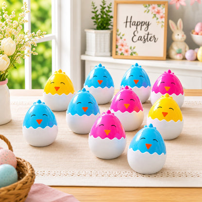 Set of 12 Easter Chick Eggs Fillable Plastic Standing Hatching Eggs Reusable Egg Hunt Set 2.25 Inches