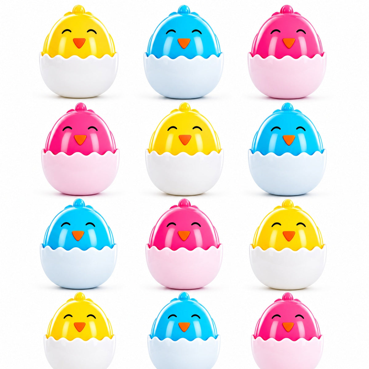 Set of 12 Easter Chick Eggs Fillable Plastic Standing Hatching Eggs Reusable Egg Hunt Set 2.25 Inches