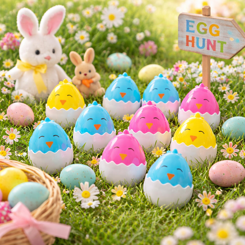 Set of 12 Easter Chick Eggs Fillable Plastic Standing Hatching Eggs Reusable Egg Hunt Set 2.25 Inches