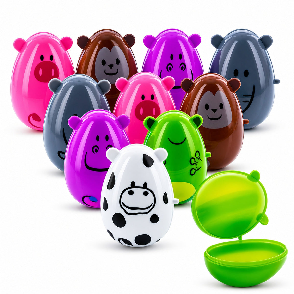 Set of 12 Animal-Themed Plastic Easter Eggs 2.25 Inches
