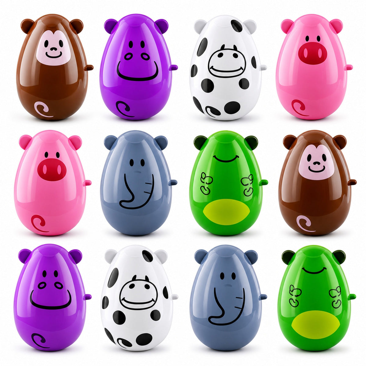 Set of 12 Animal-Themed Plastic Easter Eggs 2.25 Inches