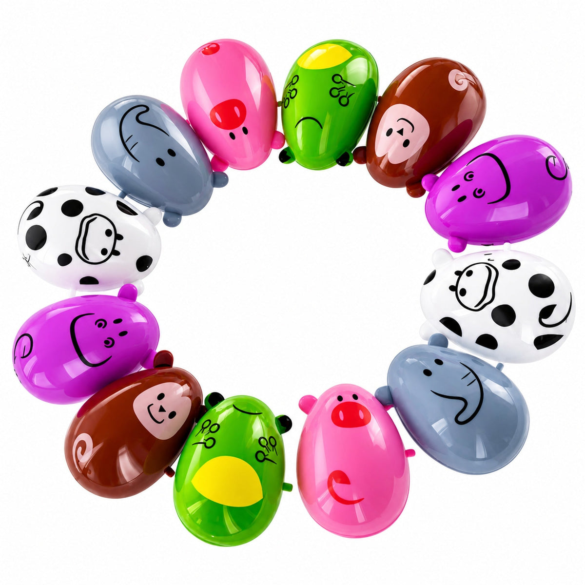 Set of 12 Animal-Themed Plastic Easter Eggs 2.25 Inches
