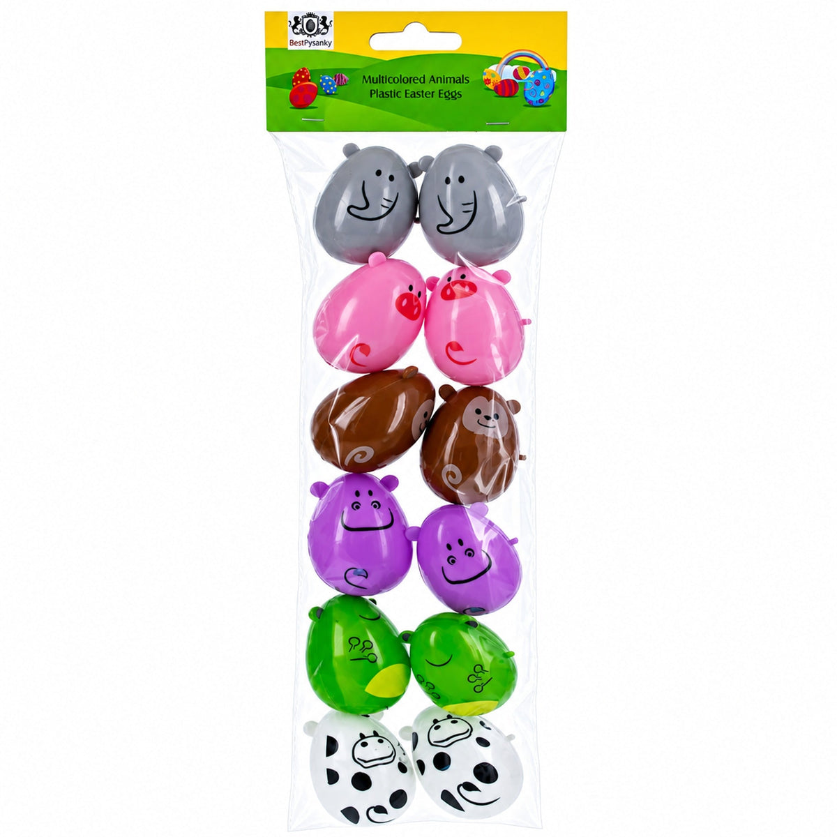 Set of 12 Animal-Themed Plastic Easter Eggs 2.25 Inches
