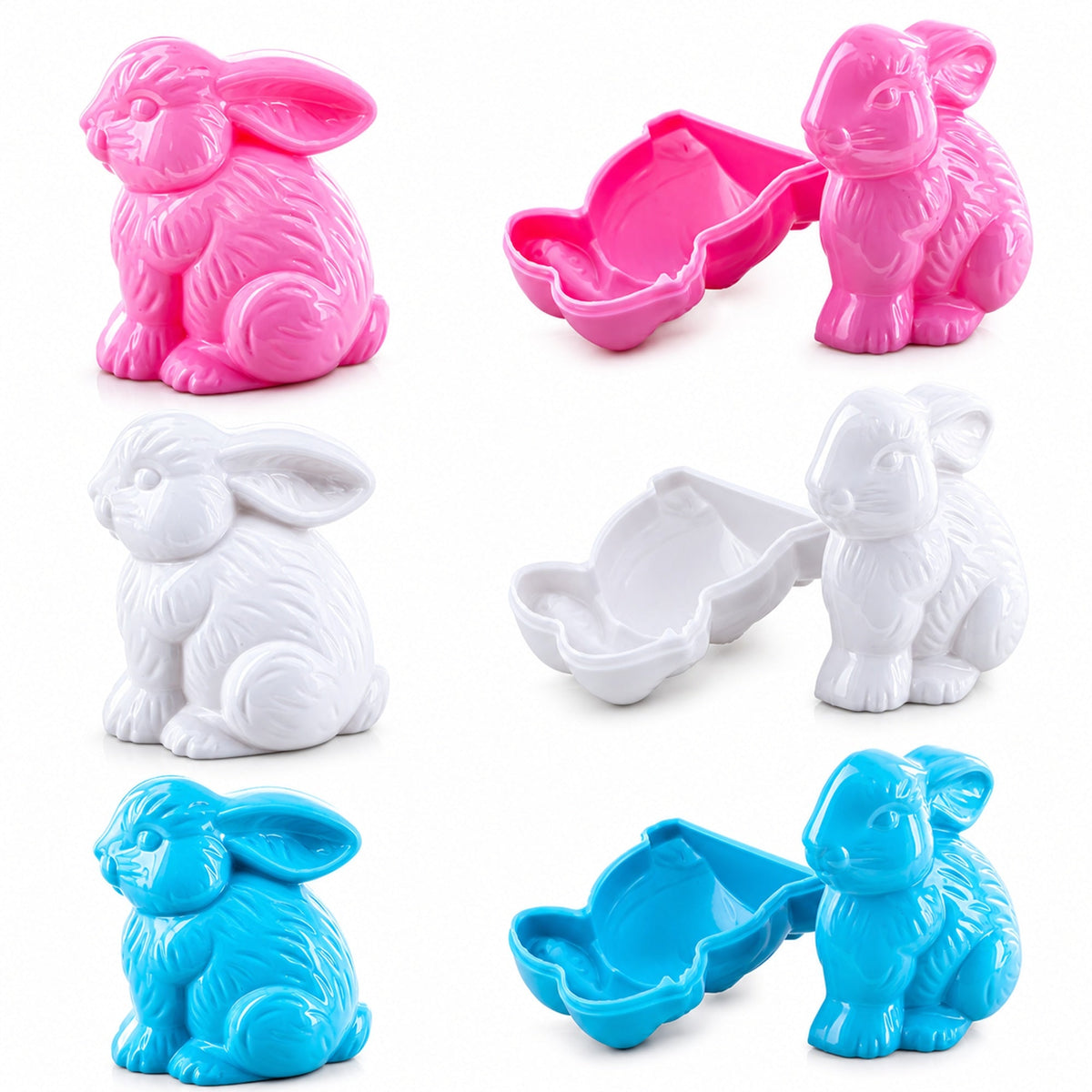 Set of 12 Multicolored Bunnies Fillable Plastic Easter Eggs