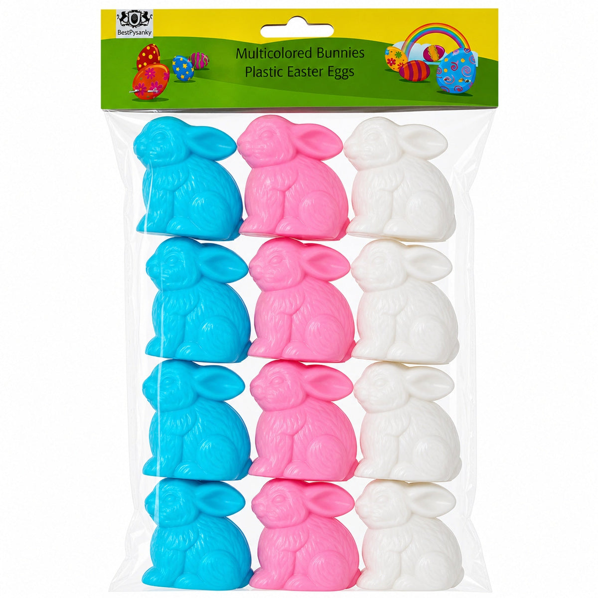 Set of 12 Multicolored Bunnies Fillable Plastic Easter Eggs