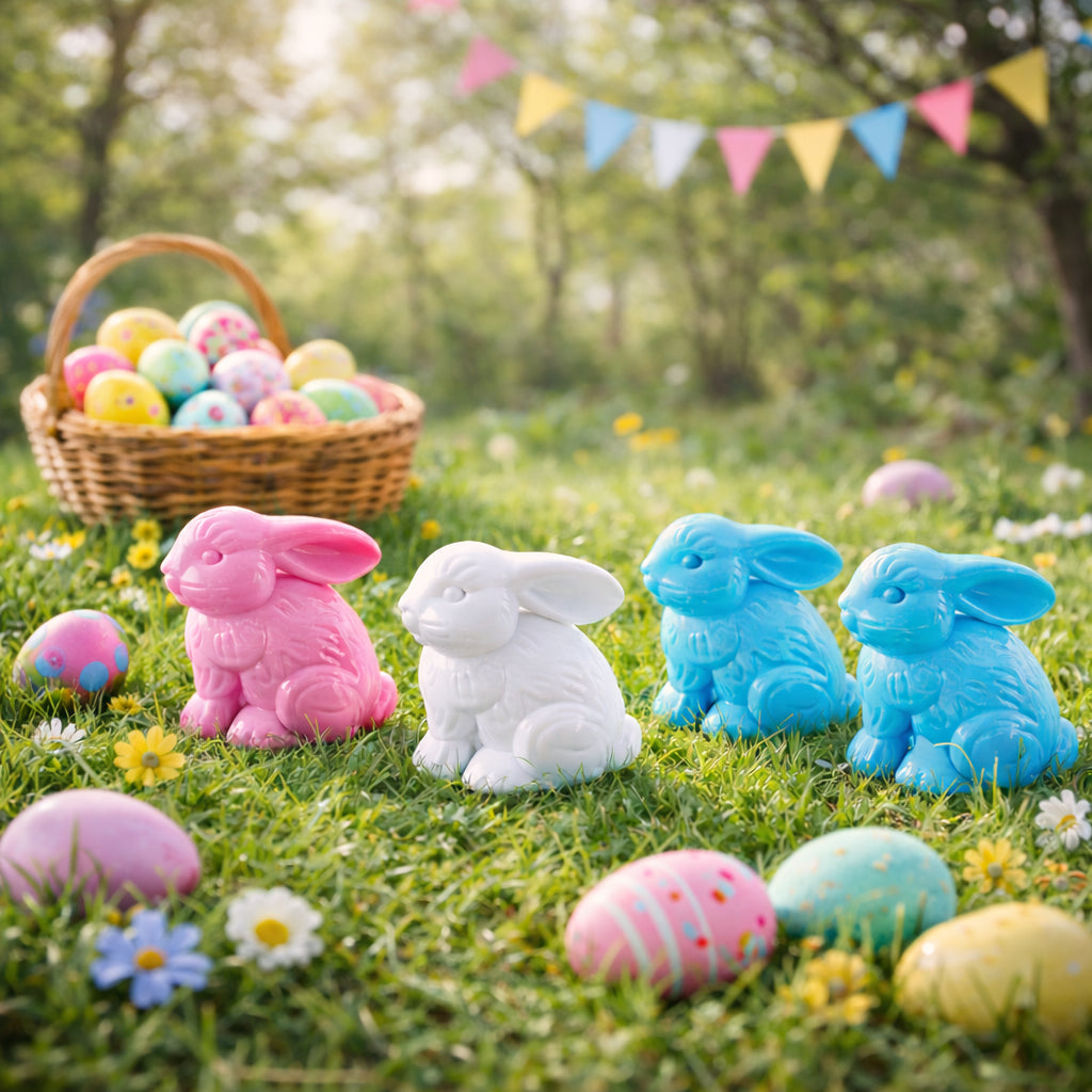 Set of 12 Multicolored Bunnies Fillable Plastic Easter Eggs