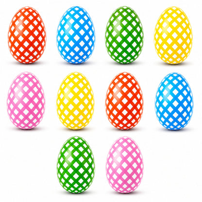 Set of 10 Gingham Checkered Plastic Easter Eggs - Fillable Hunt Decor 2.25 Inches