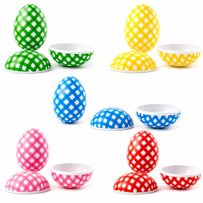 Set of 10 Gingham Checkered Plastic Easter Eggs - Fillable Hunt Decor 2.25 Inches