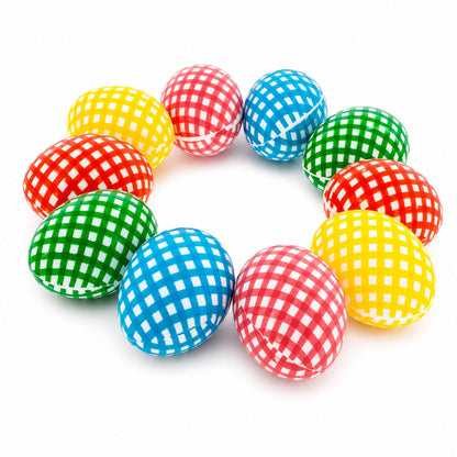 Set of 10 Gingham Checkered Plastic Easter Eggs - Fillable Hunt Decor 2.25 Inches