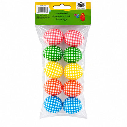 Set of 10 Gingham Checkered Plastic Easter Eggs - Fillable Hunt Decor 2.25 Inches