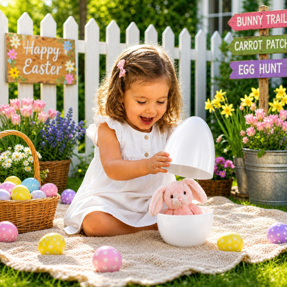 Giant Extra Large White Plastic Easter Egg Two Tones 12 Inches
