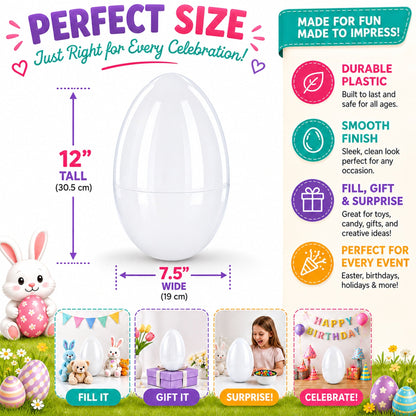 Giant Extra Large White Plastic Easter Egg Two Tones 12 Inches