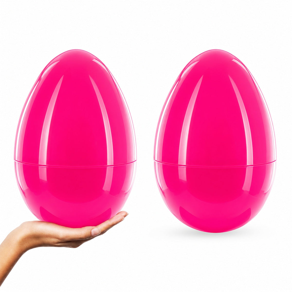Set of 2 Pink Jumbo Plastic Easter Eggs Giant Fillable Large Size 10 Inches